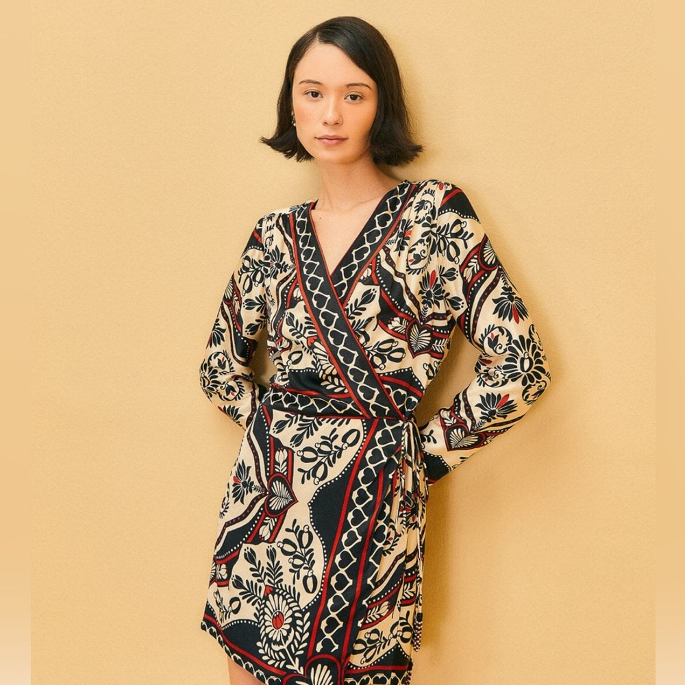 Farm Rio Black Passion mini Wrap Dress